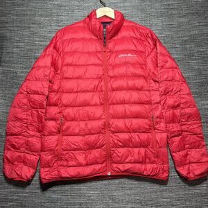 Eddie Bauer Puffer Jacket Men's M Red Full Zip EB650 Nylon Packable Christmas